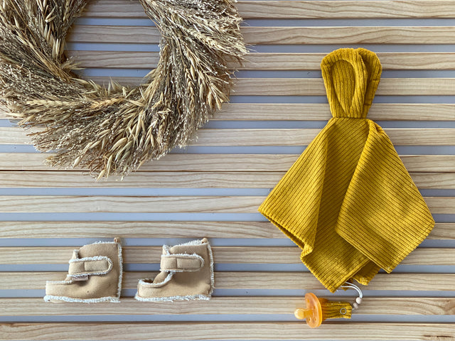 Doudou cordon large cordon jaune moutarde