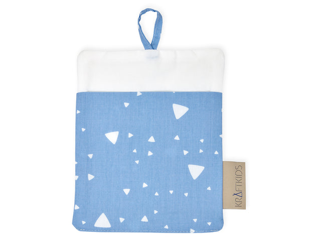 Gant de toilette triangles arrondis blanc sur bleu