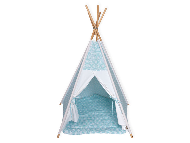 Play tent teepee white diamonds on pastel blue