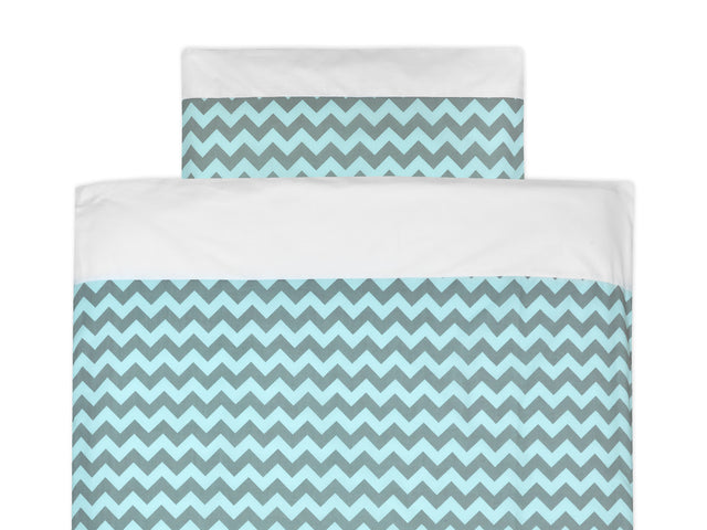 Bedding set plain white chevron light gray and mint