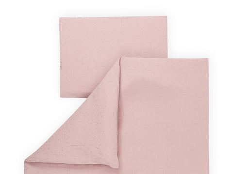 Sengesæt muslin gyldne prikker på pink