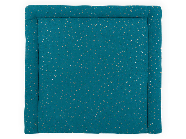 Matelas à langer mousseline pois dorés sur sarcelle