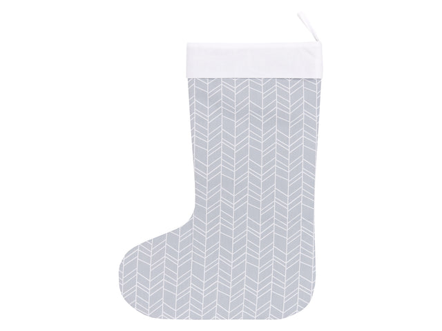 Chaussette de Noël motif plume blanche sur gris