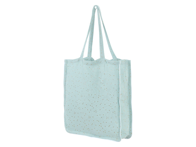 Tote bag muslin gold dots on green