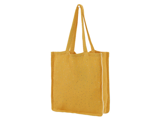 Tote bag muslin gold dots on yellow