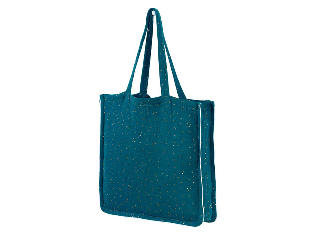 Tote bag muslin gold dots on teal