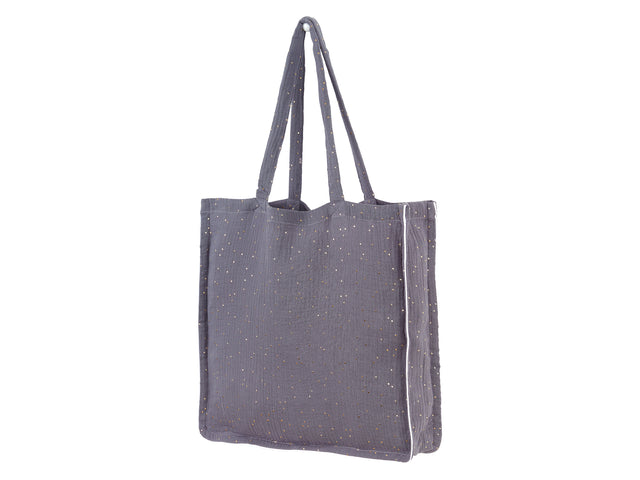 Tote bag muslin gold dots on gray