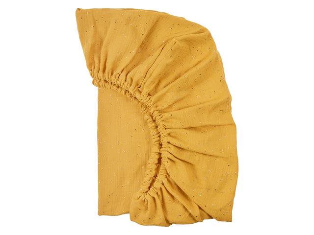 Drap housse mousseline pois dorés sur jaune
