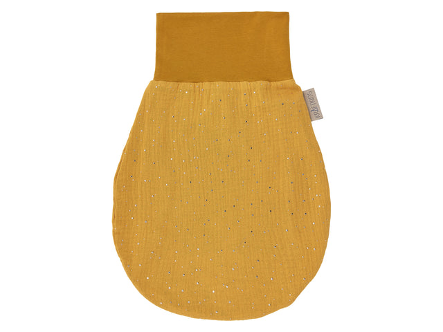 Grenouillère printemps été mousseline pois dorés sur jaune