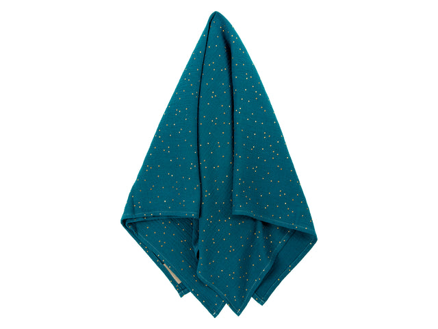 Bandana mousseline pois dorés sur sarcelle