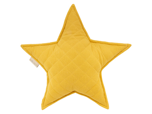Coussin étoile mousseline matelassée jaune moutarde