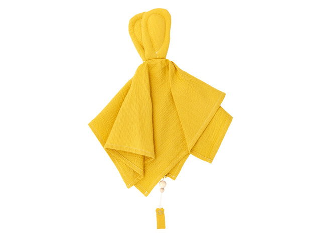 Doudou double crêpe jaune moutarde