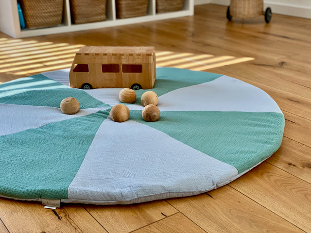 Play Mat Redondo Doble Crepé Gris Doble Crepé Verde Jade