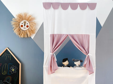 Puppet theater Punch and Judy show double crepe pink including telescopic rod