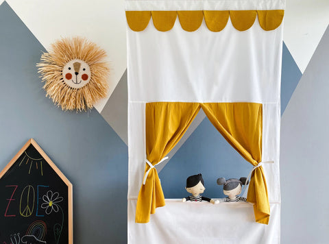 Puppet theater Punch and Judy show double crepe yellow mustard including telescopic rod