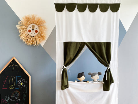 Puppet theater Punch and Judy show double crepe green autumn green including telescopic rod