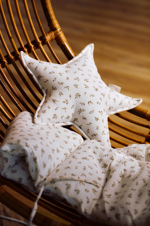 Star cushion muslin branches brown