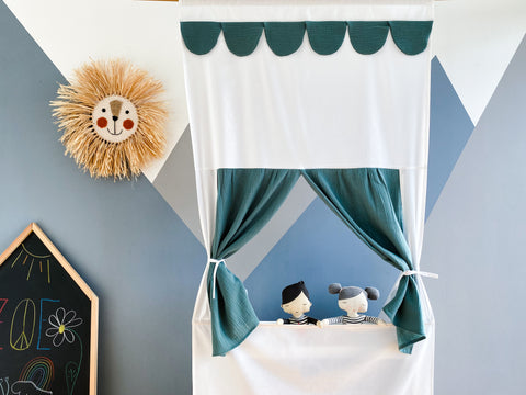 Puppet theater Punch and Judy show muslin Nile blue including telescopic rod