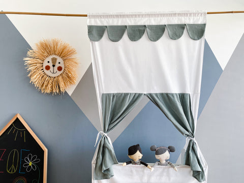 Puppet theater Punch and Judy show muslin mint including telescopic rod