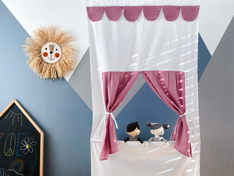 Puppet theater Punch and Judy show muslin pink including telescopic rod
