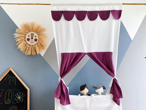 Puppet theater Punch and Judy show muslin purple including telescopic rod