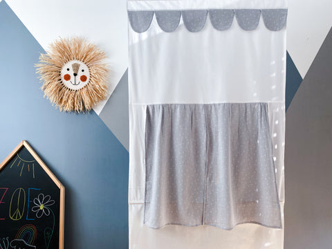 Puppet theater Punch and Judy show muslin gray dandelions including telescopic rod