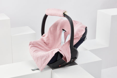 Summer baby blanket for car seat made of muslin with gold dots – lightweight & airy