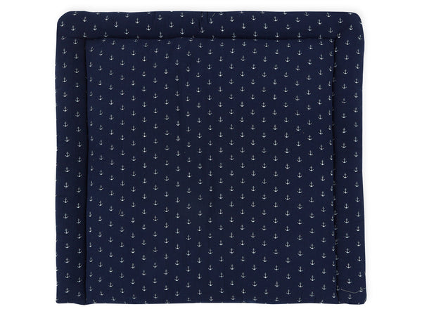 Wickelauflage aus Musselin – Weißdruck, weich & luftig, 100 % Baumwolle – Musselin dunkelblau Anker