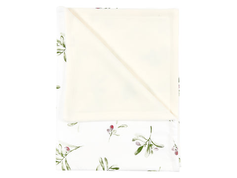 Muslin baby blanket branches green red on white