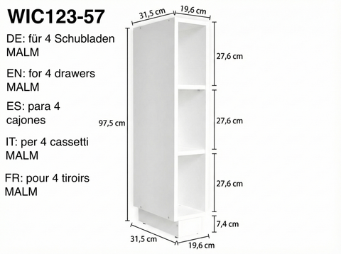 Stauraumregal für Wickeltisch weiß passend für 3er oder 4er Schubladen MALM Kommode