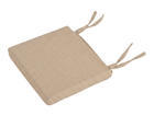 Das KraftKids Sitzkissen für Stühle aus Leinen in Beige besitzt einen abnehmbaren Bezug, zwei Paar Befestigungsbänder an den hinteren Ecken und eine schlichte, glatte Oberfläche. Es wird vor weißem Hintergrund präsentiert.