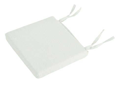 Das KraftKids Sitzkissen für Stühle aus Leinen ist ein quadratisches, helles Sitzkissen mit zwei Stoffbändern an einer Seite, atmungsaktivem sowie abnehmbarem Bezug und wird auf weißem Hintergrund gezeigt.