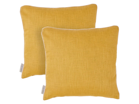 Housse de coussin lin jaune moutarde