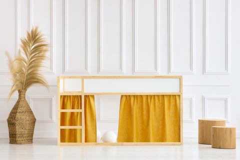 Loft bed curtains set 2+1 linen yellow mustard yellow suitable for Kura bed