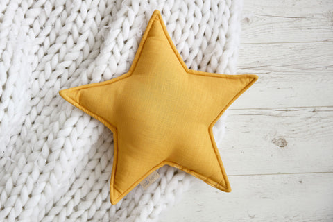 Star cushion linen yellow mustard yellow