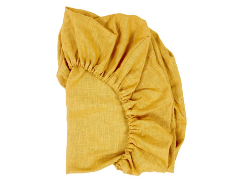 Fitted sheet linen yellow mustard yellow