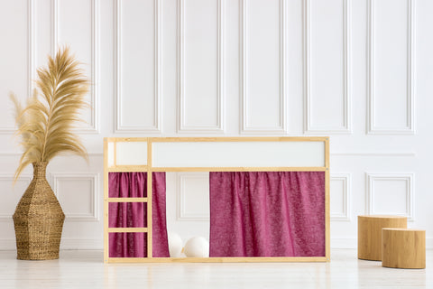 Ensemble de rideaux de lit mezzanine 2+1 en lin magenta foncé adapté au lit Kura