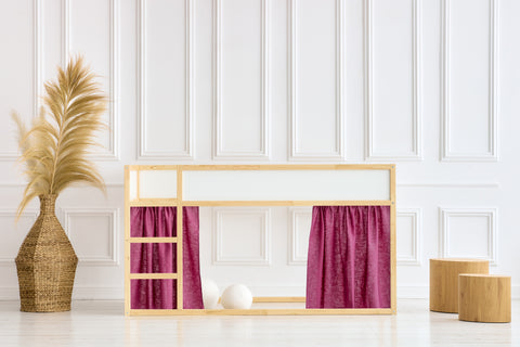 Loft bed curtains set 2+1 linen dark magenta suitable for Kura bed