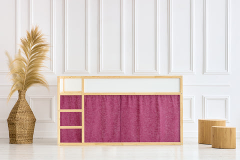 Ensemble de rideaux de lit mezzanine 2+1 en lin magenta foncé adapté au lit Kura