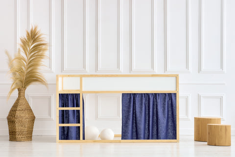 Loft bed curtains set 2+1 linen blue dark blue suitable for Kura bed