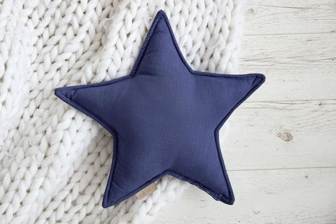 Star cushion linen blue dark blue