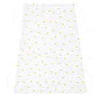 Der KraftKids Sonnensegel Musselin gelbe Zitronen ist eine atmungsaktive weiße Schürze mit kleinen gelben Zitronenmotiven und weißen Taillen- und Nackenbändern - perfekt für den Komfort in warmen Küchen.