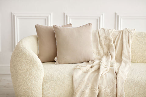 Housse de coussin mousseline beige