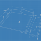 Bauplan im Blaudruck-Stil für den KraftKids Wickelaufsatz für Waschmaschinen und Trockner, mit beschrifteten Teilen (A-E), Beschlägen und Abmessungen. Inklusive Ablageregal oder Wickelstation und einem KraftKids-Infobereich unten rechts im Kasten.