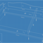 Blaupausen-Montageskizze für den Bettrahmen WIC123-27, mit beschrifteten Teilen (A-E), Schrauben, Halterungen, Maßen und Kontaktinformationen von KraftKids - passend für Ihren Wickelaufsatz XXL extra breit mit Trennfach für HEMNES.
