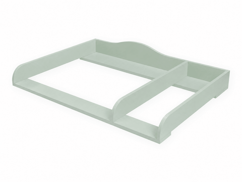 Der KraftKids Wickelaufsatz XXL in Pastellgrün, extra breit mit 108 cm und Trennwand, ist perfekt für Ihre 108 cm breite HEMNES Wickelstation Kommode. Abgebildet auf einem weißen Hintergrund.