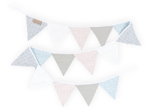 Pennant chain feather pattern pink blue grey