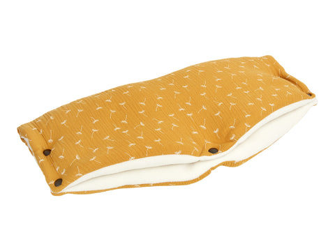 Stroller muff muslin yellow dandelions