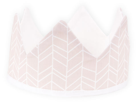 Couronne en tissu motif plume blanche sur rose