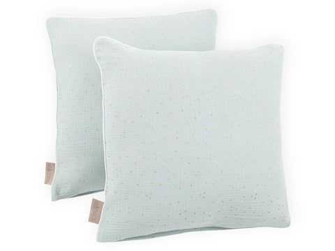 Cushion cover muslin golden dots on green